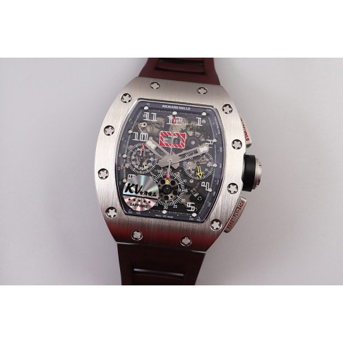 Richard Mille RM011 SS Chrono KVF 1:1 Best Edition Crystal Dial Black on Brown Rubber Strap A7750 V3 Richard Mille RM011 SS Chrono KVF 1:1 Best Edition Crystal Dial Black on Brown Rubber Strap A7750 V3