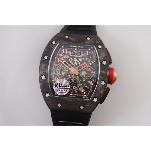 Richard Mille RM011 NTPT Chrono Lotus KVF 1:1 Best Edition Crystal Dial on Black Rubber Strap A7750 V2