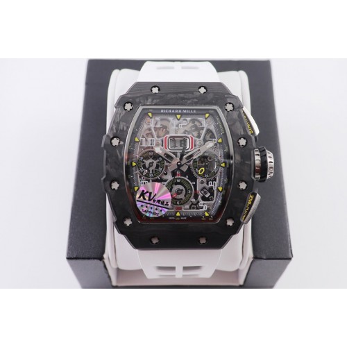 RM011 NTPT Chrono KVF 1:1 Best Edition Crystal Dial on White Rubber Strap A7750 V2