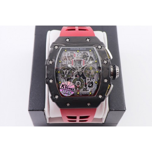 Richard Mille RM011 NTPT Chrono KVF 1:1 Best Edition Crystal Dial on Red Rubber Strap A7750 V2