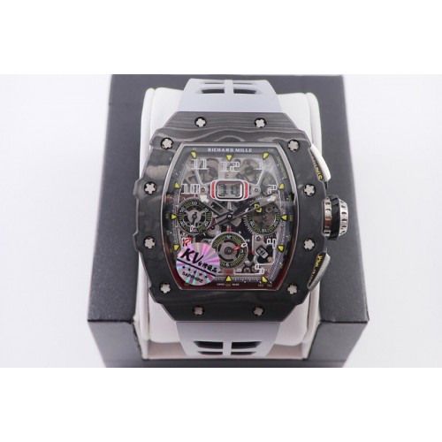 Richard Mille RM011 NTPT Chrono KVF 1:1 Best Edition Crystal Dial on Gray Rubber Strap A7750 V2