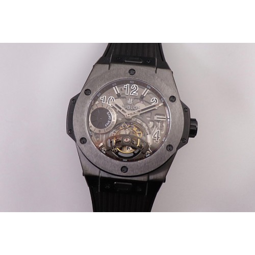 Hublot Big Bang Tourbillon King 45mm PVD MJF Best Edition Skeleton Dial on Black Rubber Strap