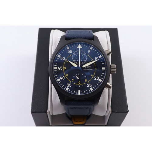 IWC Pilot Chrono Top Gun IW389001 Real Ceramic YL 1:1 Best Edition Blue Dial on Blue nylon strap A7750