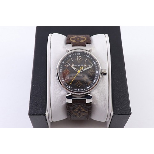 Louis Vuitton Tambour Slim SS LVF 1:1 Best Edition Brown Dial on Brown Ecco Leather Strap Ronda Quartz