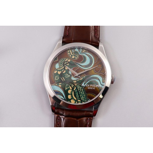 Patek Philippe Calatrava SS FLF Best Edition Brown Dial Style 1 on Brown Leather Strap A240 (Micro Rotor)