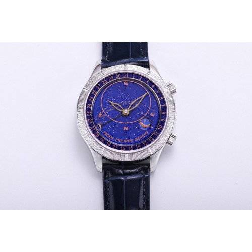 Patek Philippe Grand Complications 6102P Moon SS OXF Best Edition Blue Dial on Blue Leather Strap A240