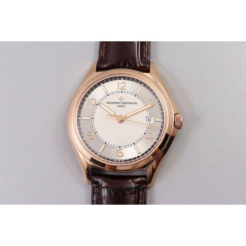 Vacheron Constantin Fiftysix RG 40mm ZF 1:1 Best Edition Silver Dial on Brown Leather Strap A1326