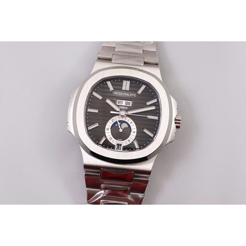 Patek Philippe Nautilus 5726 Complicated SS GRF 1:1 Best Edition Black Textured Dial on SS Bracelet A324