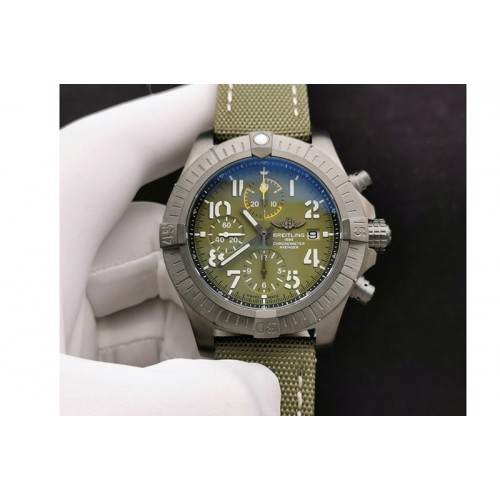 Breitling Avenger Bandit V13317 Titanium DLC B50 Best Edition Green Dial Numbers Makers on Green Nylon strap A7750
