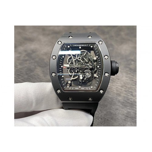 Richard Mille RM055 Real Ceramic Case KVF Best Edition Skeleton Dial Black Crown on Black Rubber Strap MIYOTA8215