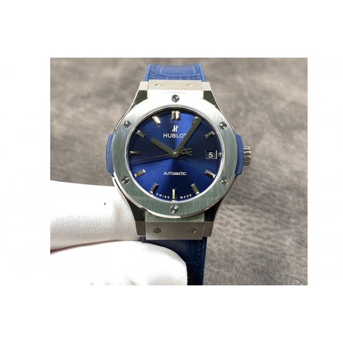 Hublot Classic Fusion 38mm RG JJF 1:1 Best Edition Blue Dial on Blue Gummy Strap A2892 V2