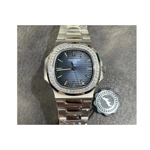 Patek Philippe Nautilus 5711/1A PPF 1:1 Best Edition Blue Dial Diamonds Bezel on SS Bracelet 324CS (Free box) V3