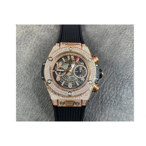 Hublot Big Bang Unico 45mm TA Best Edtion RG Full Diamond on Black Rubber Strap HUB142