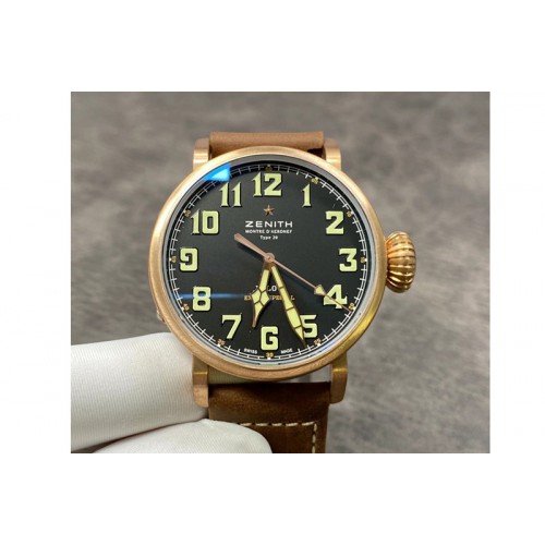 Zenith Pilot Type 20 Extra Special Bronze 45mm XF 1:1 Best Edition on Brown Asso Strap A2892