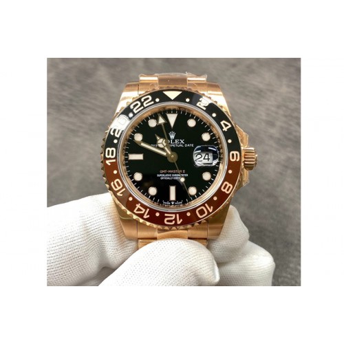 Rolex GMT Master II 126715 CHNR Black/Brown Ceramic 316L Steel GMF 1:1 Best Edition Black Dial on RG Bracelet SA3285