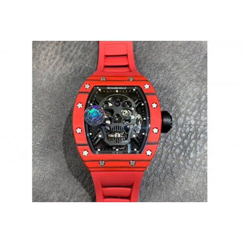 Richard Mille RM052-01 Tourbillon PVD Red Bezel JBF Best Edition Skeleton Dial on Red Rubber Strap Richard Mille RM052-01 Tourbillon PVD Red Bezel JBF Best Edition Skeleton Dial on Red Rubber Strap