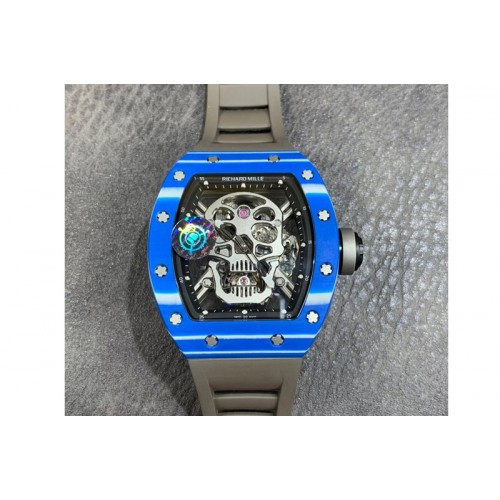 Richard Mille RM052-01 Tourbillon PVD Blue Bezel JBF Best Edition Skeleton Dial on Gray Rubber Strap Richard Mille RM052-01 Tourbillon PVD Blue Bezel JBF Best Edition Skeleton Dial on Gray Rubber Strap