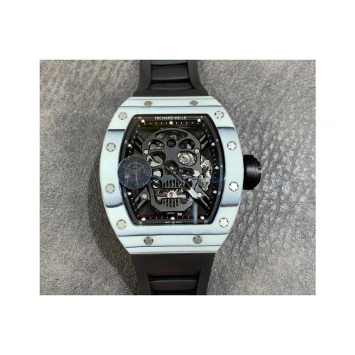 Richard Mille RM052-01 Tourbillon PVD White Bezel JBF Best Edition Skeleton Dial on Black Rubber Strap Richard Mille RM052-01 Tourbillon PVD White Bezel JBF Best Edition Skeleton Dial on Black Rubber Strap