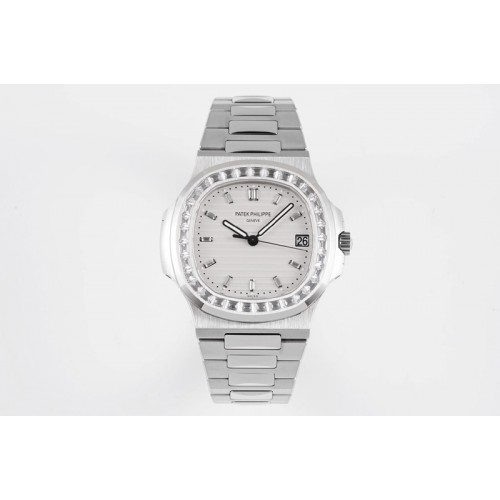 Patek Philippe Nautilus 5711 PPF 1:1 Best Edition White Dial Diamonds Bezel on SS Bracelet 324CS (Free box)