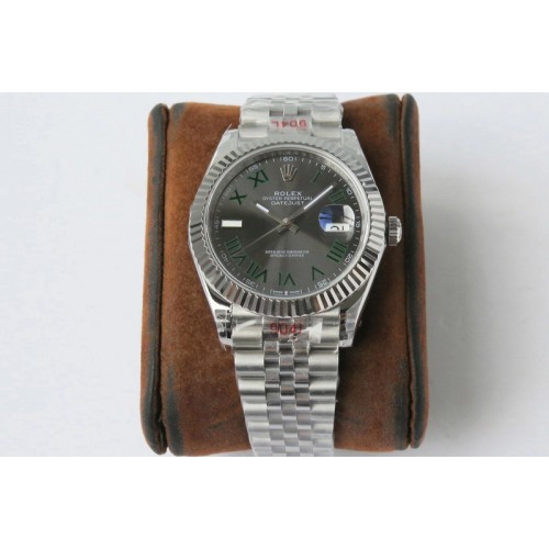 Rolex DateJust 41 126334 VRF 1:1 Best Edition 904L Steel Gray Dial Green Roman Markers on SS Jubilee Bracelet A3235 Rolex DateJust 41 126334 VRF 1:1 Best Edition 904L Steel Gray Dial Green Roman Markers on SS Jubilee Bracelet A3235