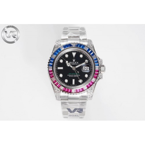 Rolex GMT Master II 126710 White/Blue T Crystal VRF Best Edition Black Dial On SS Bracelet  3186 CHS