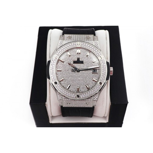Hublot Classic Fusion Automatic  SS/Diamonds Case WWF Best Edition Diamonds Paved Dial on Black Gummy Strap HB1112