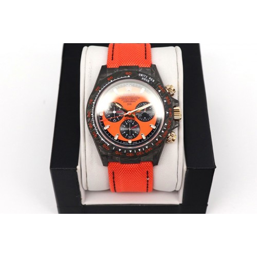 Rolex Daytona Diw Carbon V2 WWF Best Edition Orange Dial On Orange Nylon Strap A7750