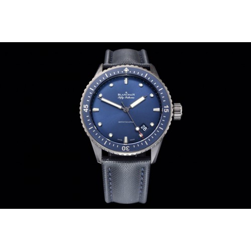 Blancpain Fifty Fathoms Bathyscaphe Ceramic GF 1:1 Best Edition Blue Dial on Blue Sail-Canvas Strap A1315