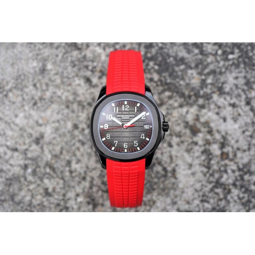 Patek Philippe Aquanaut Jumbo 5167A DLC ZF 1:1 Best Edition Black Dial on Red Rubber Strap 324CS(Free Box)