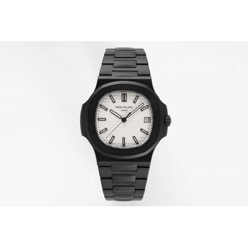 Patek Philippe Nautilus Jumbo 5711 Super Replication DLC PPF 1:1 Best Edition White Textured Dial on DLC Bracelet PPF324