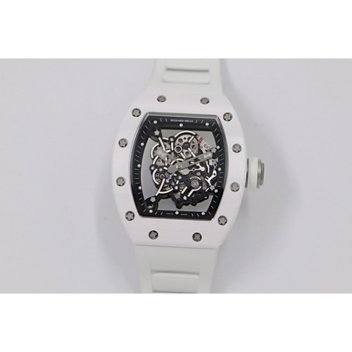 Richard Mille RM055 White Ceramic KVF Best Edition Skeleton Dial White on White Rubber Strap MIYOTA8215 V3