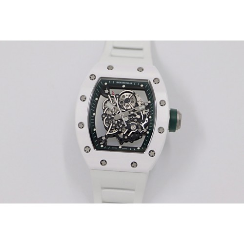 Richard Mille RM055 White Ceramic KVF Best Edition Skeleton Dial Green on White Rubber Strap MIYOTA8215 V3