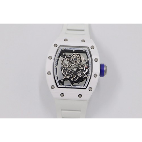 Richard Mille RM055 White Ceramic KVF Best Edition Skeleton Dial White Blue on White Rubber Strap MIYOTA8215 V3