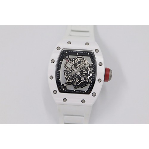 RM055 White Ceramic KVF Best Edition Skeleton Dial Black on White Rubber Strap MIYOTA8215 V3