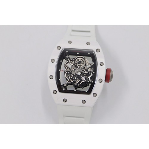 Richard Mille RM055 White Ceramic KVF Best Edition Skeleton Dial Black Case on White Rubber Strap MIYOTA8215 V3