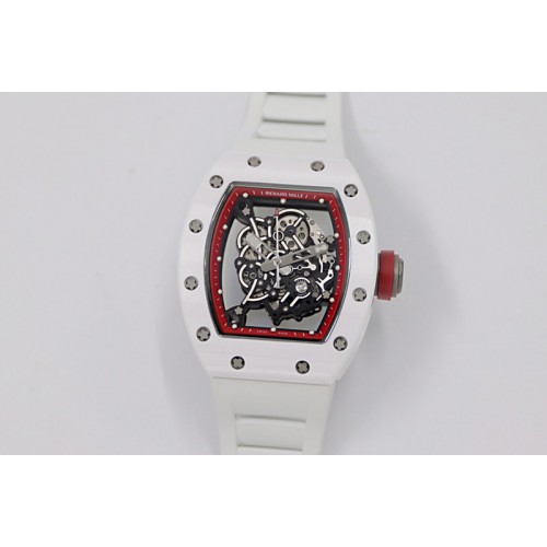 Richard Mille RM055 White Ceramic KVF Best Edition Skeleton Dial Red on White Rubber Strap MIYOTA8215 V3