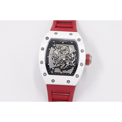 Richard Mille RM055 White Ceramic KVF Best Edition Skeleton Dial Black on Red Rubber Strap MIYOTA8215 V3