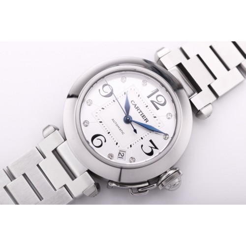 Cartier Pasha W31074M7 35mm SS V9F Best Edition White Dial on SS Bracelet A2892 to Cal.049