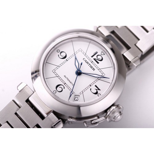 Cartier Pasha W31074M7 35mm SS V9F Best Edition White Dial on SS Bracelet A2892 to Cal.049