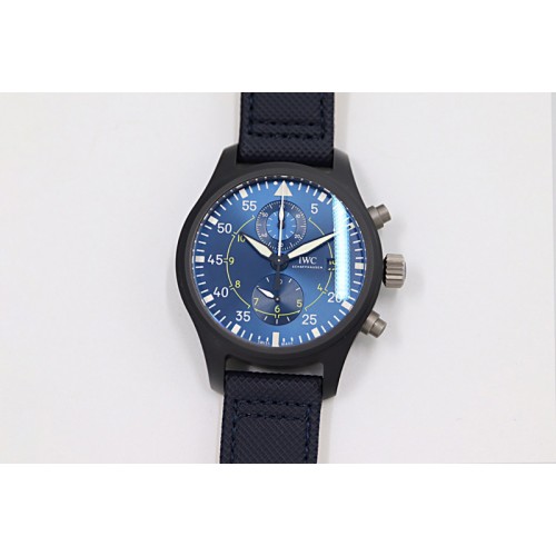 IWC Pilot Chrono Blue Angels Black Ceramic ZF Best Edition on Blue Leather Strap A7750