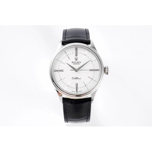 Rolex Cellini SS KZF 1:1 Best Edition White Dial Roman Markers on Black Leather Strap SA3132