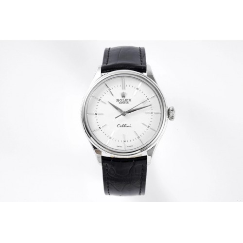 Rolex Cellini SS KZF 1:1 Best Edition White Dial Sticks Markers on Black Leather Strap SA3132