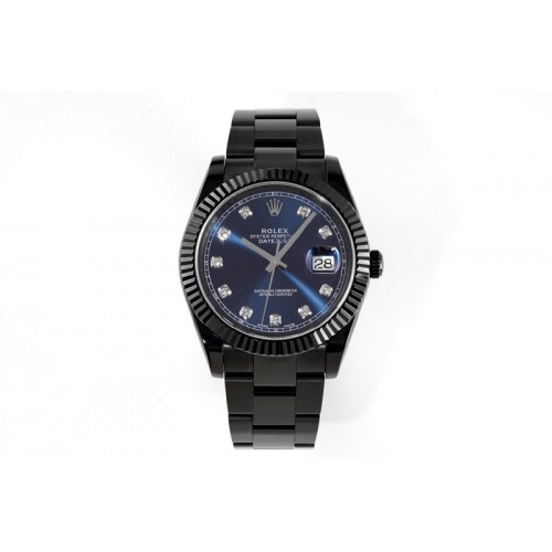 Rolex DateJust 41MM 126334 Blaken DLC VRF 1:1 Best Edition Blue Dial Diamonds Markers on DLC Jubilee Bracelet A3235