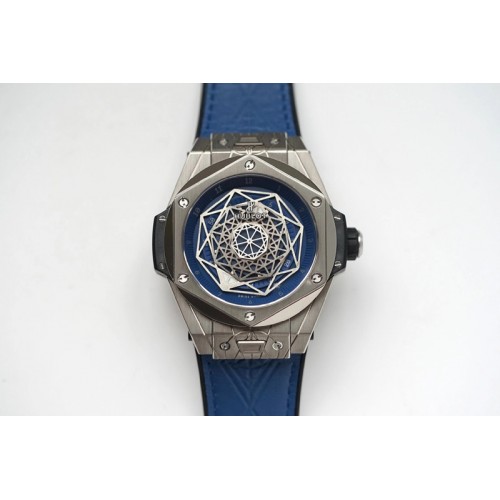 Hublot Big Bang Unico Sang Bleu Titanium HBF Skeleton Dial on Blue Gummy Strap HUB1213