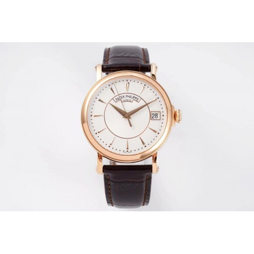 Patek Philippe Calatrava 5153G-010 RG ZF 1:1 Best Edition White textured dial on Brown Leather Strap A324CS