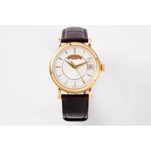 Patek Philippe Calatrava 5153G-010 YG ZF 1:1 Best Edition White textured dial on Brown Leather Strap A324CS