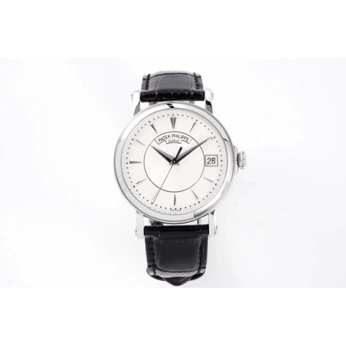 Patek Philippe Calatrava 5153G-010 SS ZF 1:1 Best Edition White textured dial on Black Leather Strap A324CS