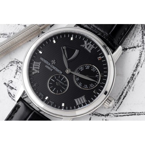 Vacheron Constantin Patrimony Power Reserve SS OXF Best Edition Black Dial on Black Leather Strap A23J