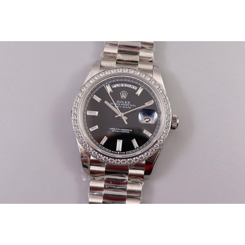 Rolex Day-Date 40mm 228239 EWF Best Edtion Diamond Bezel SS Black Dial President Bracelet A3255 Rolex Day-Date 40mm 228239 EWF Best Edtion Diamond Bezel SS Black Dial President Bracelet A3255