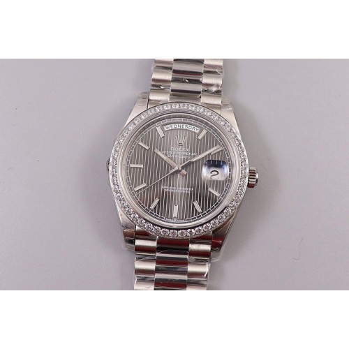 Rolex Day-Date 40mm 228239 EWF Best Edtion Diamond Bezel SS Gray Dial President Bracelet A3255